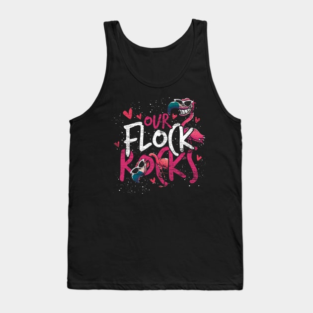 Our Flock Rocks Retro Flamingo Tank Top by ShirtsShirtsndmoreShirts